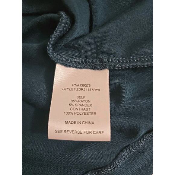 DR2~Woman Sz XL~ Dark Green Pleated Puff Satin Sleeve V-Neck Knit Top Blouse NWT - Picture 12 of 12